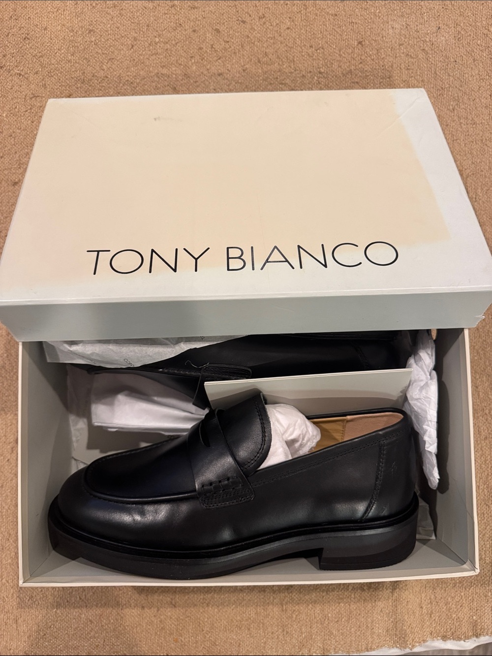 Tony Bianco New Black Leather Penny Loafers